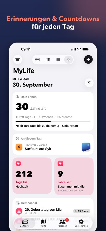 Erinnerungen und Countdowns für jeden Tag